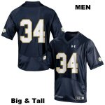Notre Dame Fighting Irish Men's Jahmir Smith #34 Navy Under Armour No Name Authentic Stitched Big & Tall College NCAA Football Jersey AJU4599JV